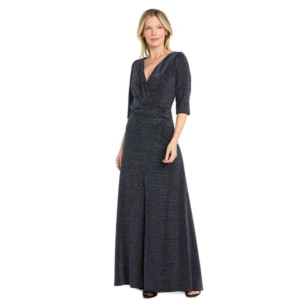 Womens R&M Richards Elbow Sleeve Twist Front Evening Gown