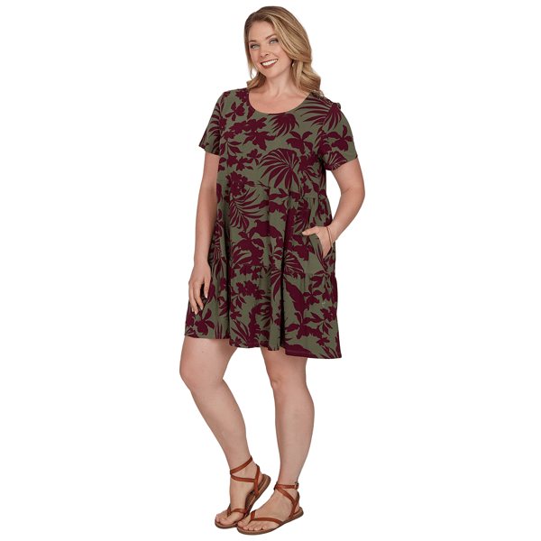 Plus Size Ruby Rd. Sedona Escape Tropical Tiered Shift Dress