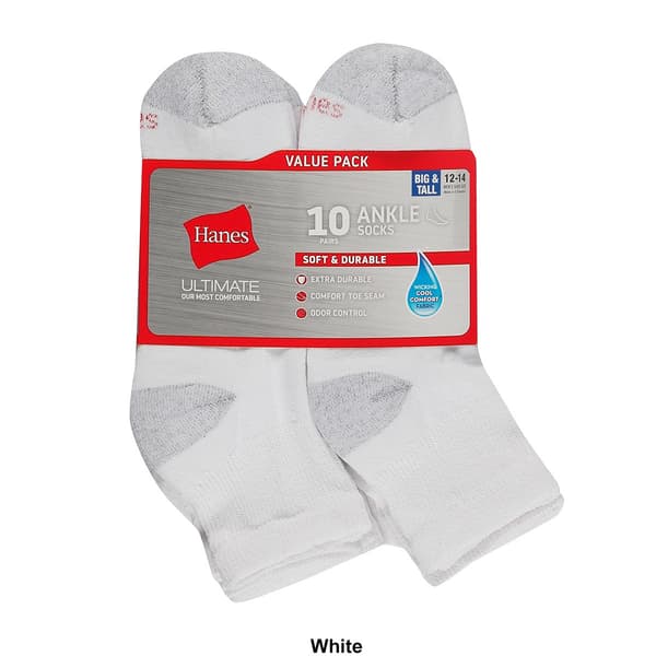 Mens Big &amp; Tall Hanes® 10pk. Ankle Socks