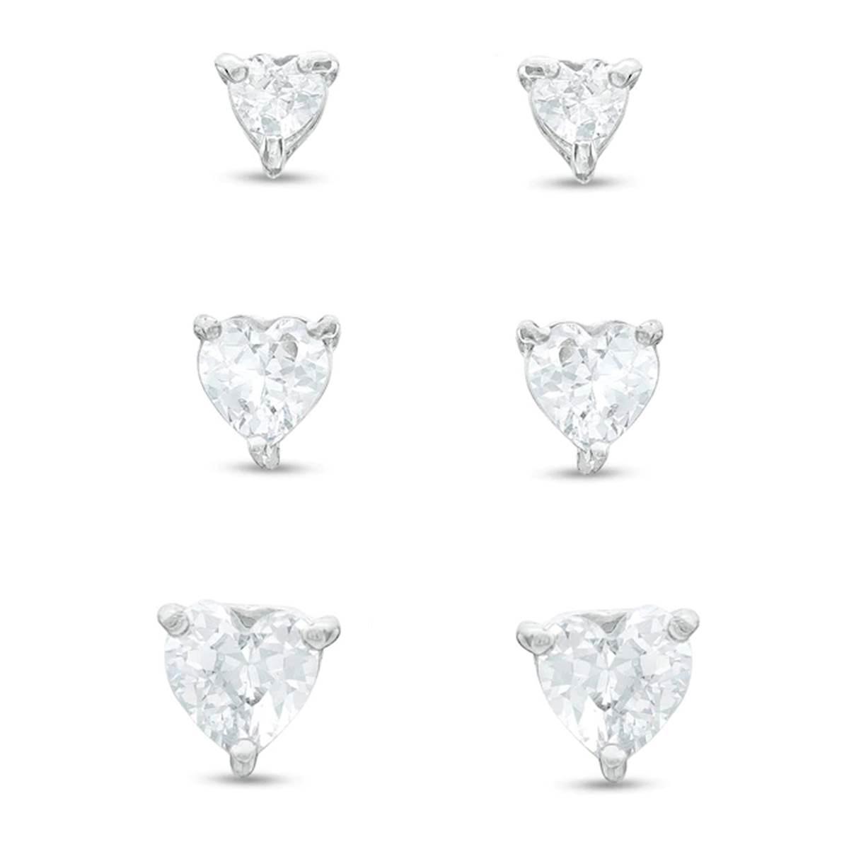 Gianni Argento 3pc. White Sapphire Heart Stud Earrings Set