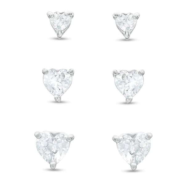 Gianni Argento 3pc. White Sapphire Heart Stud Earrings Set - image 