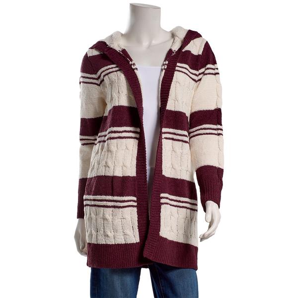 Juniors Derek Heart Matte Chenille Stripe Hoodie Cardigan - image 