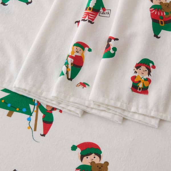 Freshfolds Cotton Christmas Elves Holiday 4pc. Flannel Sheet Set