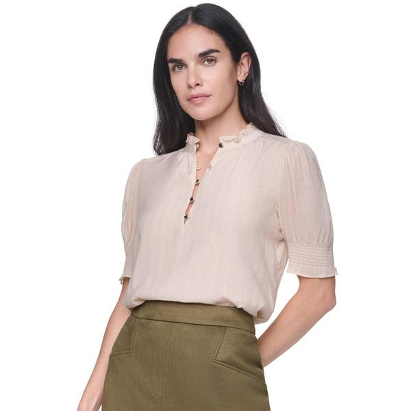 Womens Tommy Hilfiger Short Smocked Cuff Sleeve Shimmer Blouse
