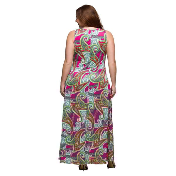 Plus Size 24/7 Comfort Apparel Hot Pink Paisley A-Line Dress