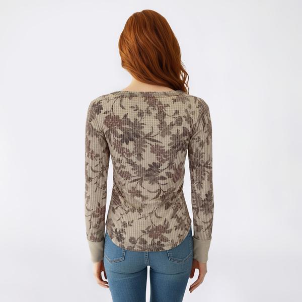 Juniors Wallflower Hayden Floral Vine Print Waffle Crew Neck Tee
