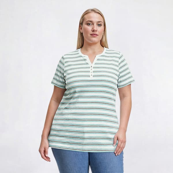 Plus Size Hasting & Smith Short Sleeve Stripe Henley Tee