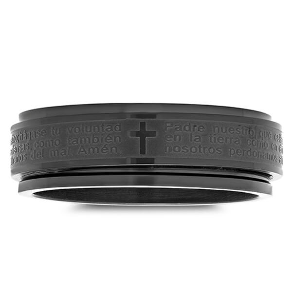 Unisex Black Ion Plated Padre Nuestro Spinner Ring - image 