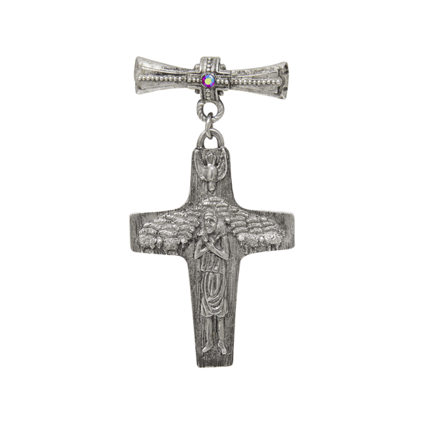 Symbols of Faith Pewter Tone Red Stone Pope Francis Cross Pin - image 