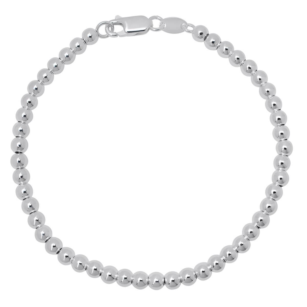 Sterling Silver 4mm Bead 7.5in. Chain Bracelet