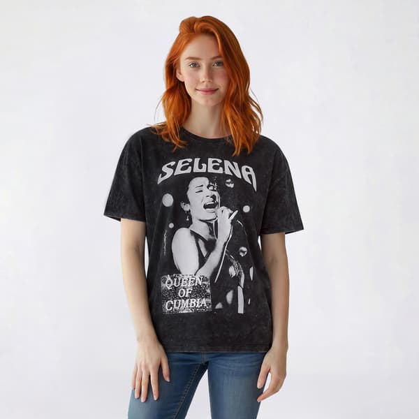Juniors C-Life Mineral Wash Selena Song Lyrics Oversized Tee - image 
