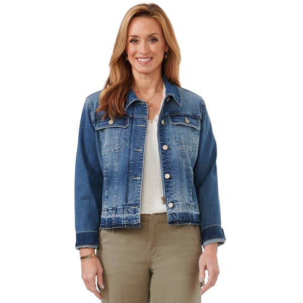 Plus Size Democracy Denim Zip Button Front Jacket
