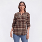 Plus Size Notations 3/4 Sleeve Plaid Henley Pleated Blouse - image 1