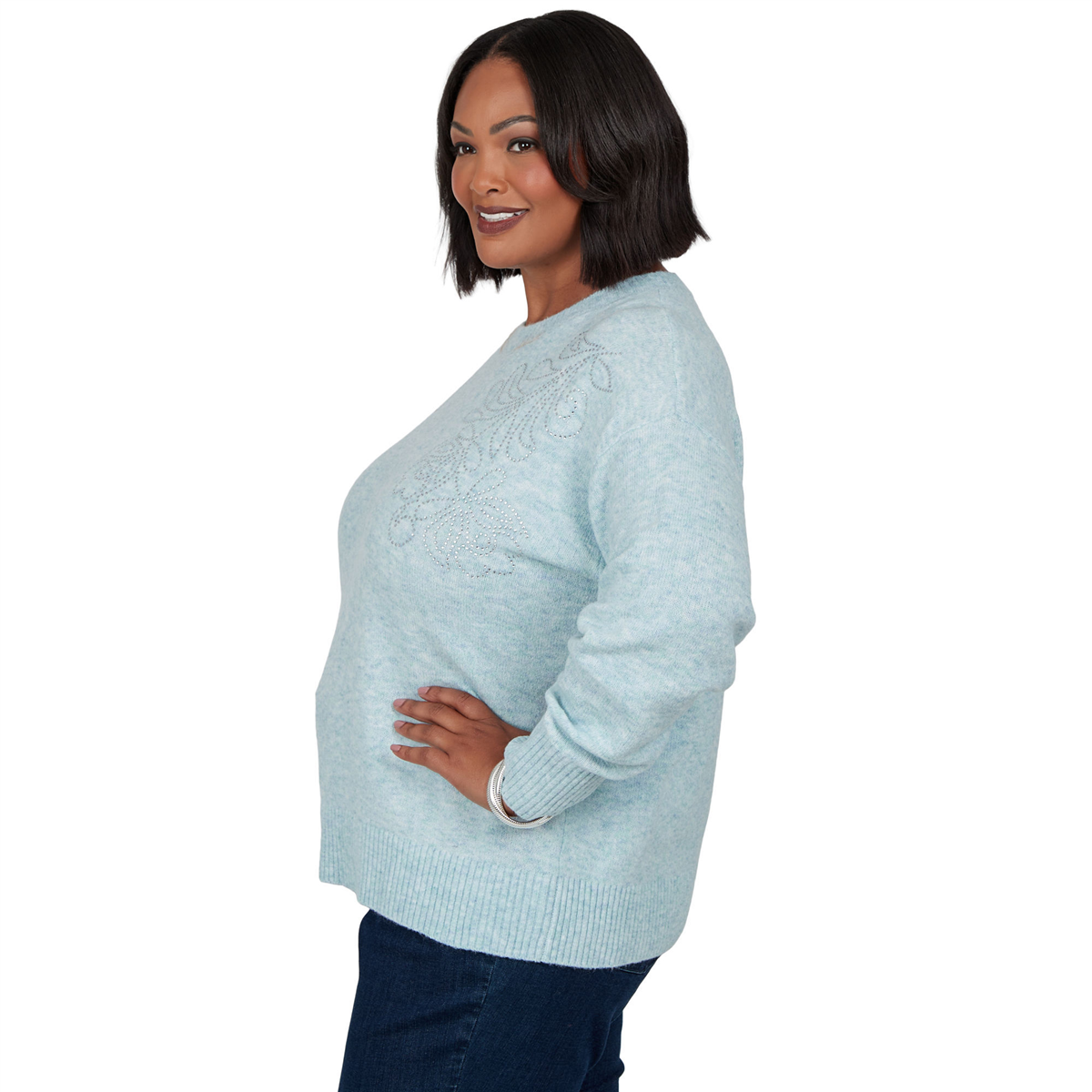 Plus Size Emaline Holiday Festivities Floral Embellished Sweater