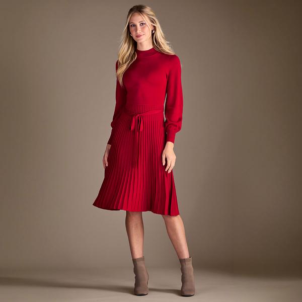 Womens Nina Leonard Long Sleeve Mock Neck Pleated Sweater Dress - image 