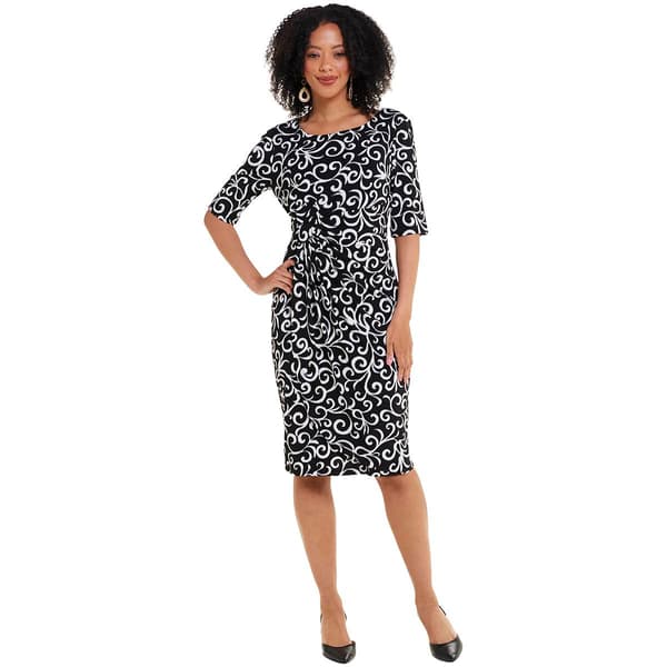 Womens Connected Apparel Elbow Sleeve Scroll Sheath Dress - image 