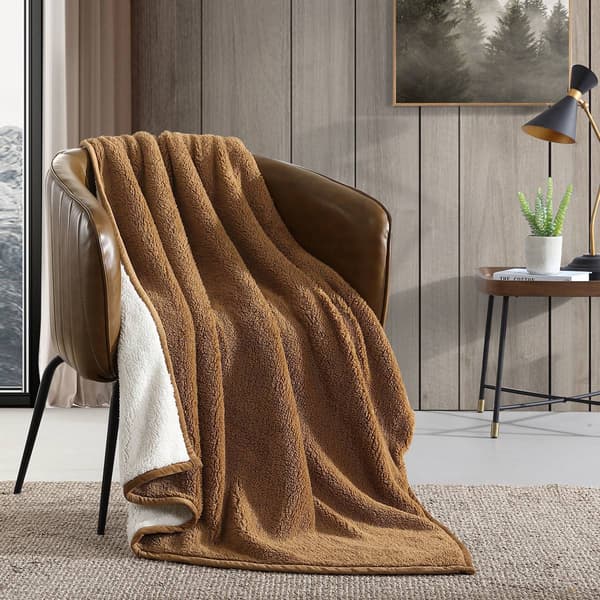 Eddie Bauer Solid Bi Colored Sherpa Throw