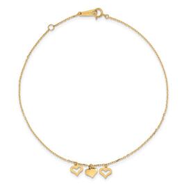 Gold Classics&#40;tm&#41; 14kt. Yellow Gold Dangling Hearts Ankle Bracelet