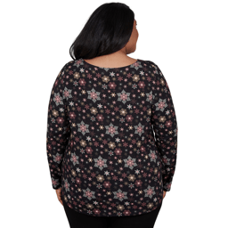 Plus Size Emaline Holiday Festivities Long Sleeve Snowflake Tee