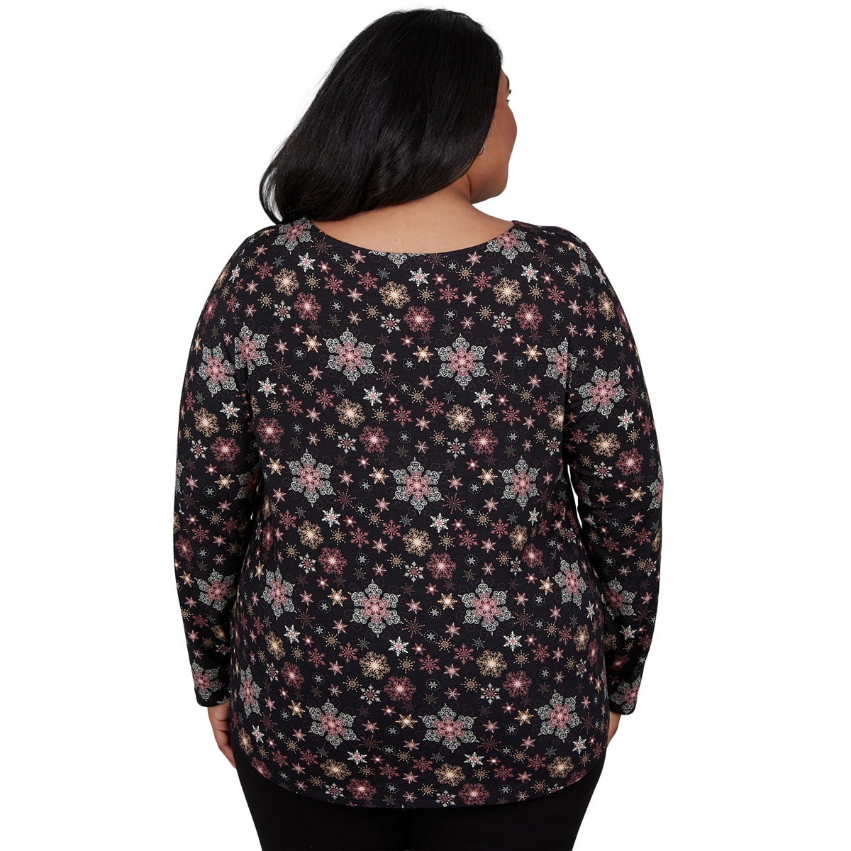 Plus Size Emaline Holiday Festivities Long Sleeve Snowflake Tee