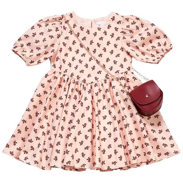 Girls (4-6x) BTween(R) Puff Sleeve Flower Poplin Dress w/ Purse - image 