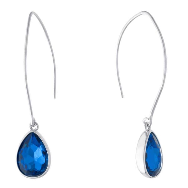 Athra Fine Silver Plated & Blue Crystal Marquise Drop Earrings