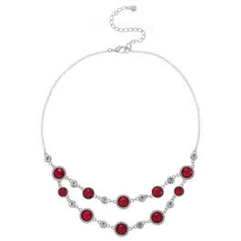 Roman Color Social Ruby Crystal Halo Double Layer Necklace
