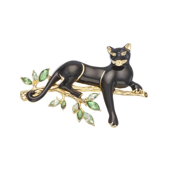 Napier Gold-Tone Black & Green Cougar Pin - image 