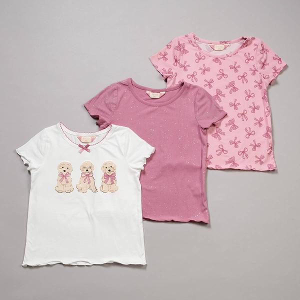 Girls (7-16) Bkind 3pk. Dog & Bow Tees - image 