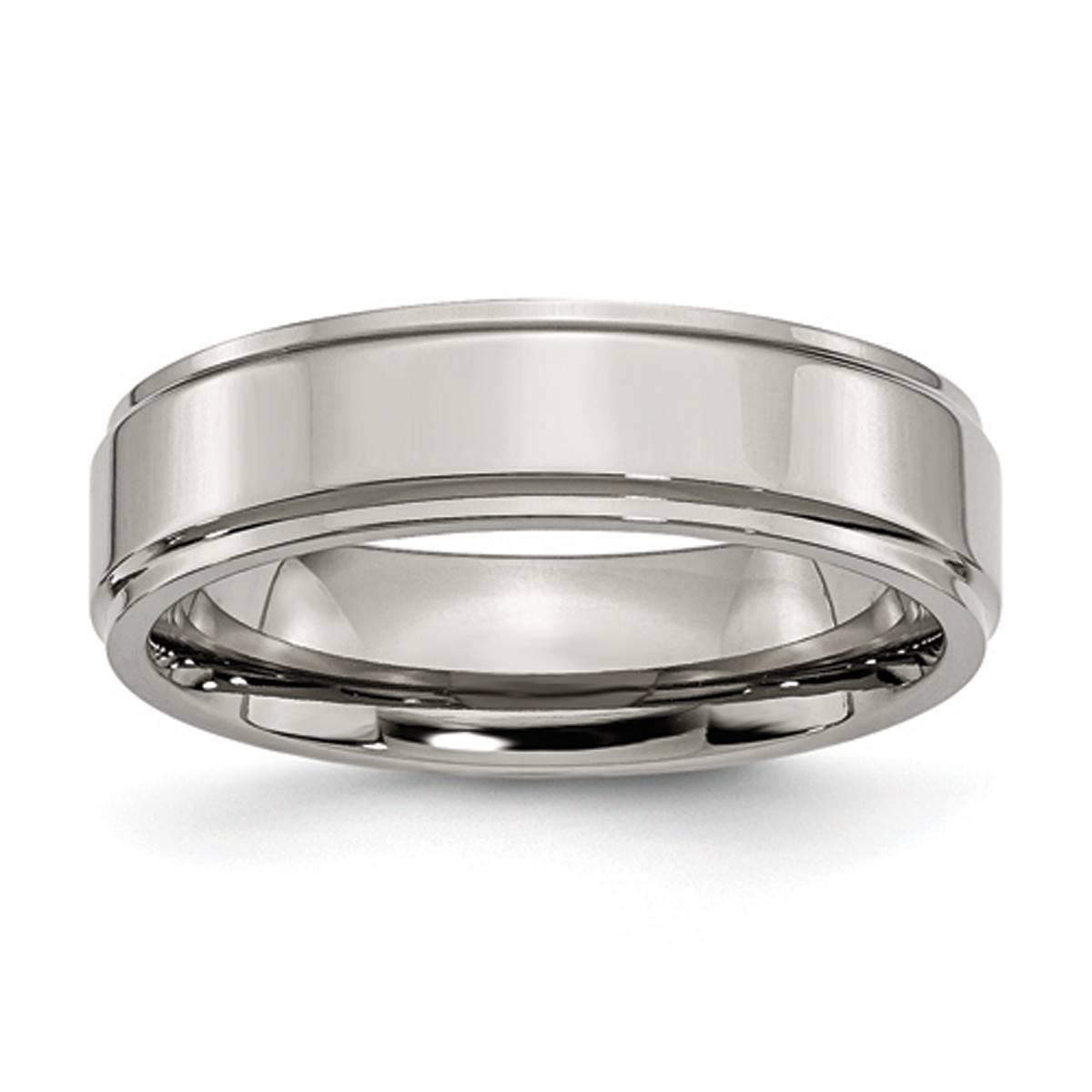 Mens Endless Affection™ 6mm Ridged Edge Titanium Polished...