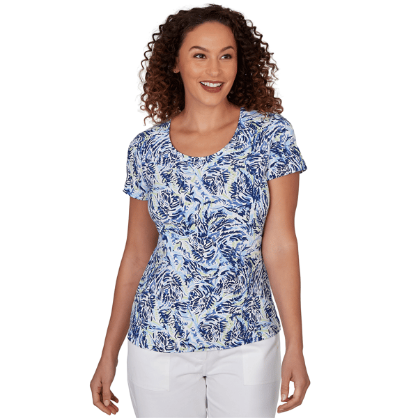 Petite Hearts of Palm Printed Essentials Round Neck Abstract Tee