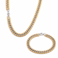 Mens Iron Saints 8.5mm Cuban Link Two-Tone Necklace Bracelet Set - image 1
