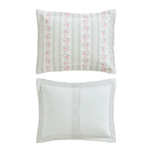 Laura Ashley Rosebud Stripe Reversible Reversible Qulit Set