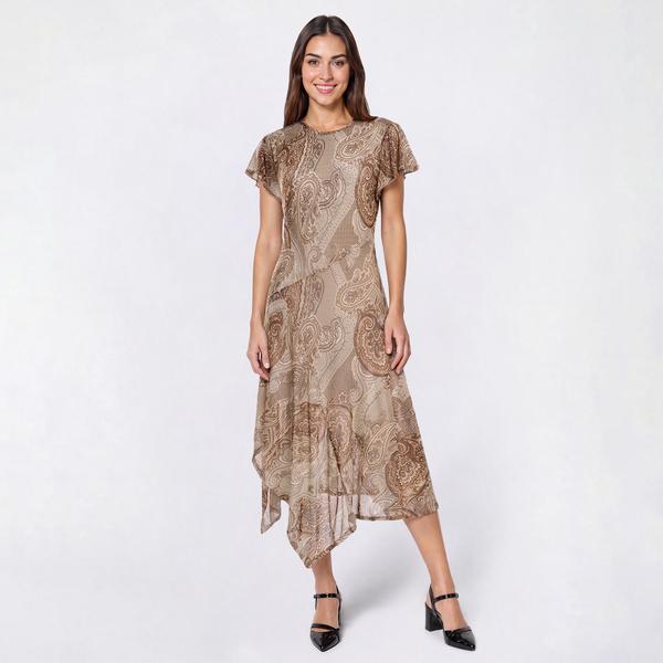 Womens Vivid Aura Flutter Sleeve Paisley Mesh Midi Dress