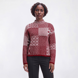 Womens Olive & Vine Long Sleeve Patchwork Mock Neck Sweater