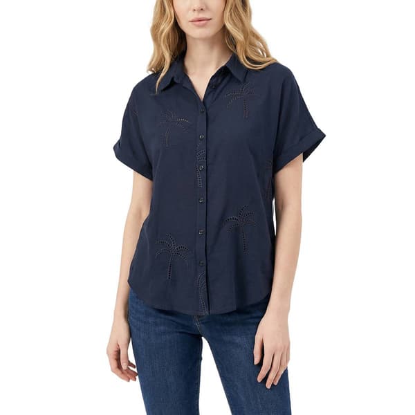 Womens NY Collection Short Sleeve Collared With Button