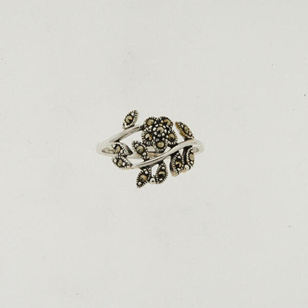 Marsala Silver Plated Marcasite Leaf & Flower Ring - image 