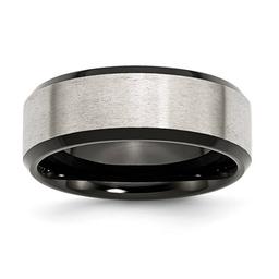 Mens Gentlemen's Classics(tm) Beveled Edge & Black Plated 8mm Band