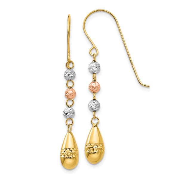 Gold Classics(tm) 14kt. Tri-Color Teardrop Bead Earrings - image 