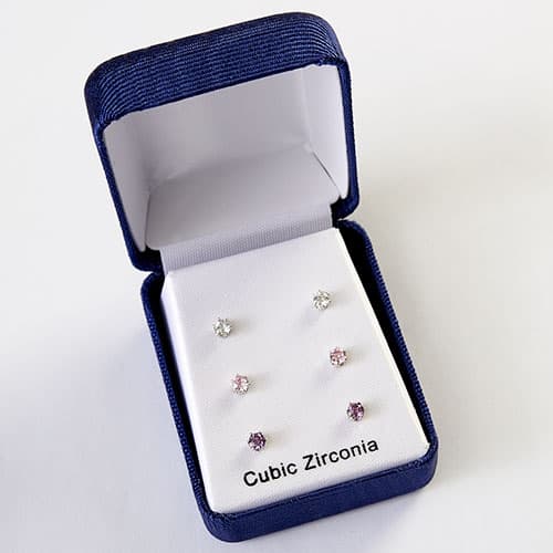 Trio Set Mini Round Multi Cubic Zirconia Earrings - image 