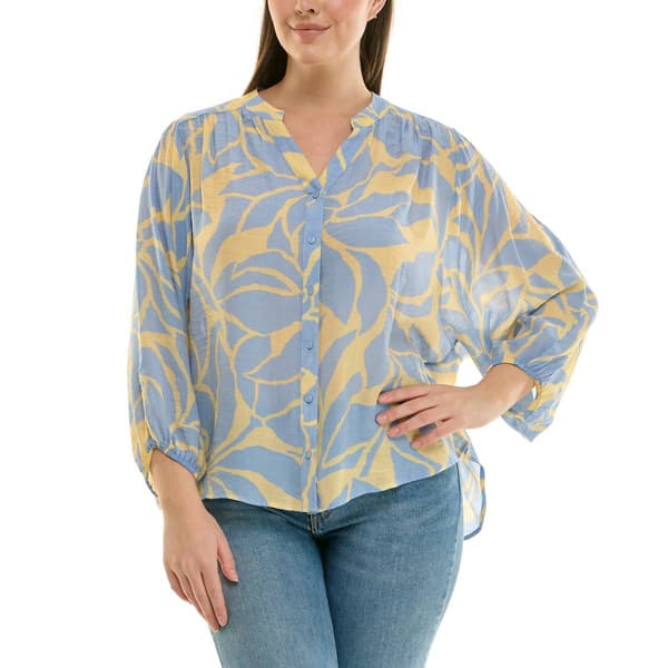 Womens Zac & Rachel 3/4 Sleeve Front Button Large Floral Blouse