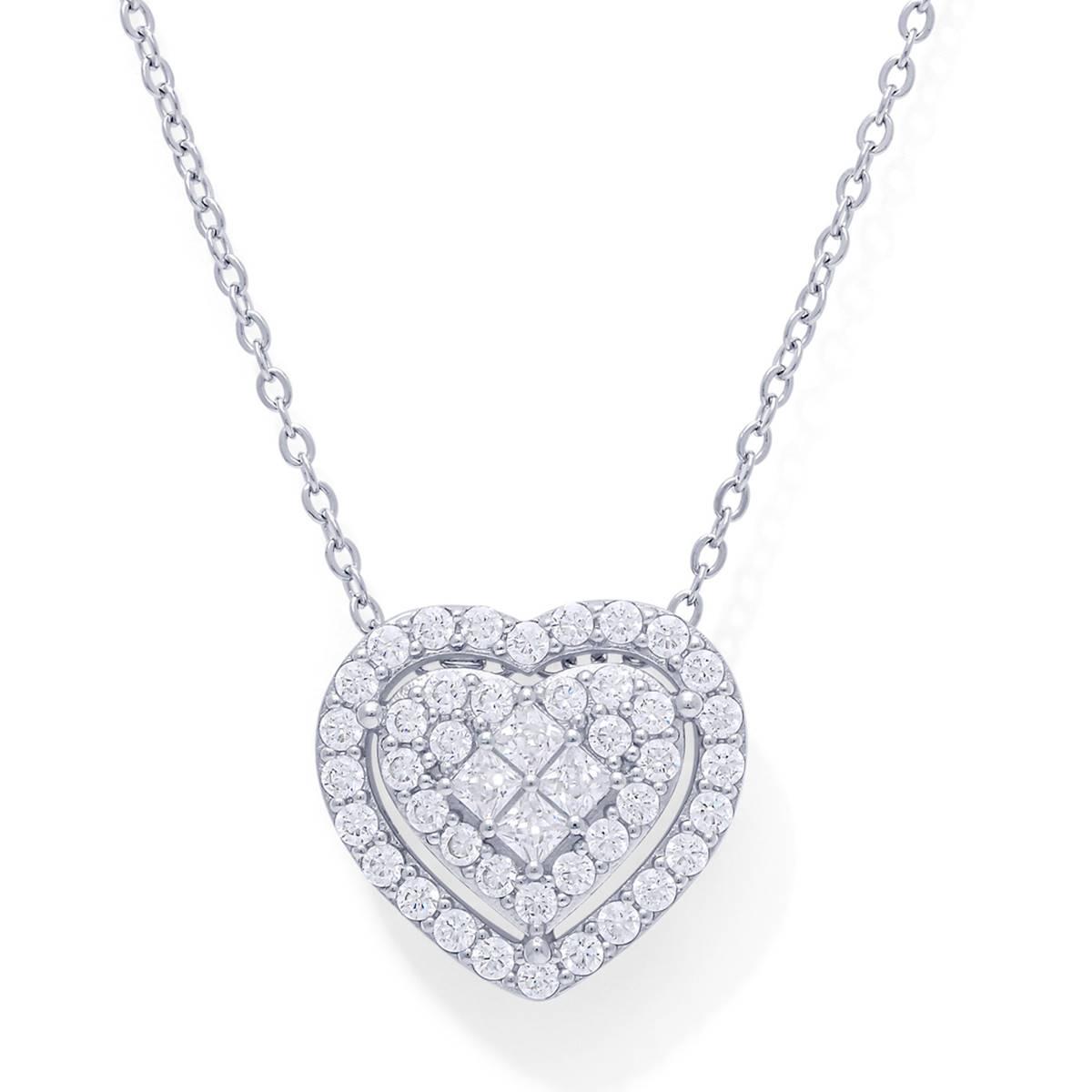Sterling Silver Heart CZ Halo Pendant