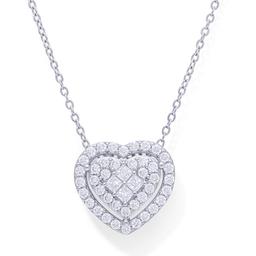 Sterling Silver Heart Cubic Zirconia Halo Pendant