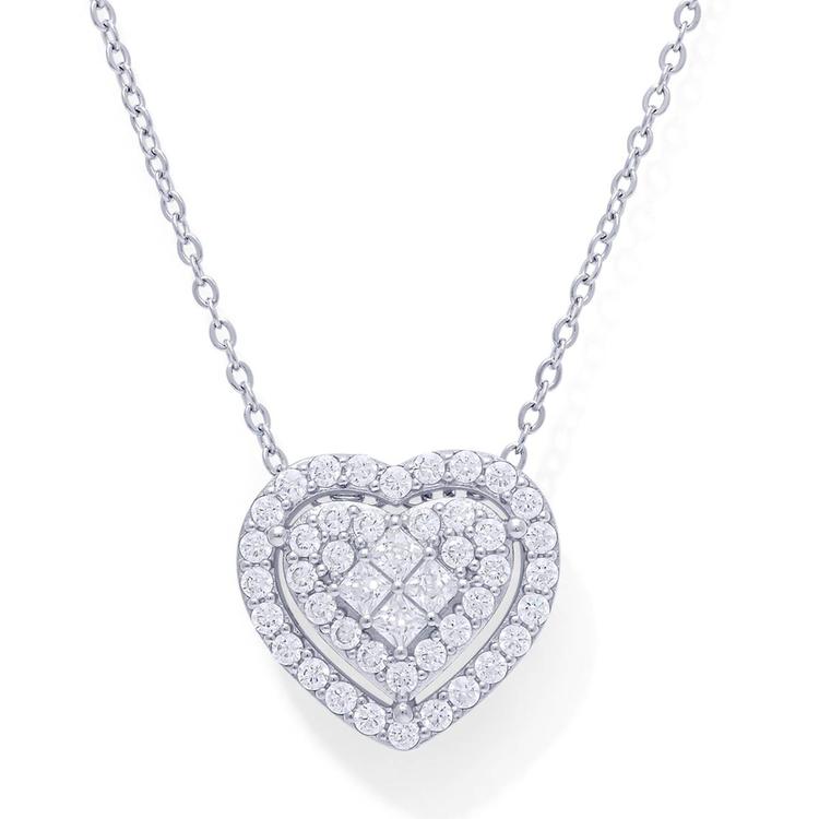 Sterling Silver Heart Cubic Zirconia Halo Pendant