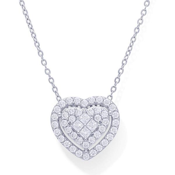 Sterling Silver Heart Cubic Zirconia Halo Pendant - image 