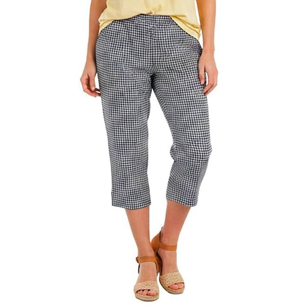 Petite Emily Daniels Pull On Gingham Side Slit Capris