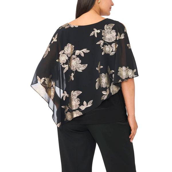 Plus Size MSK Floral Foil Poncho Overlay Blouse