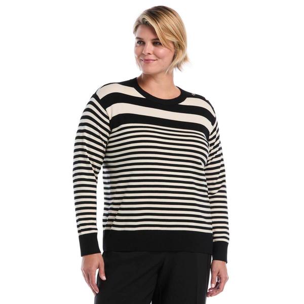 Plus Size Rafaella(R) Striped Rib Trim Crewneck Sweater