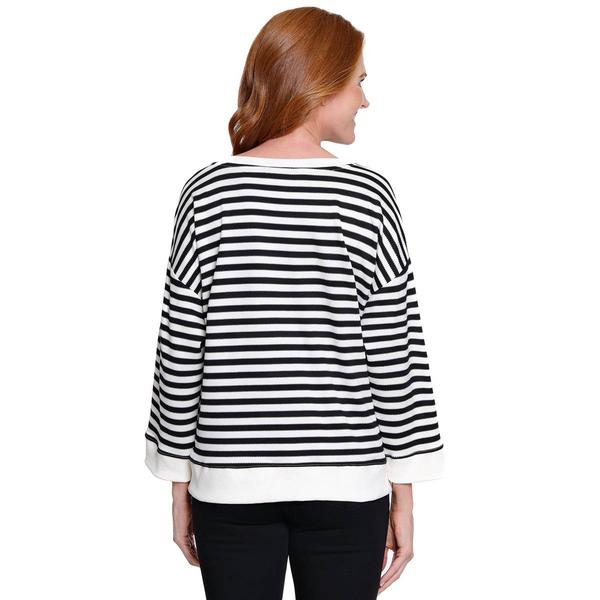 Petite Ali Miles 3/4 Sleeve Round Neck Stripe Ribbon Bow Sweater