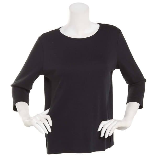Petite Hasting &amp; Smith 3/4 Sleeve Solid Open Crew Neck Top